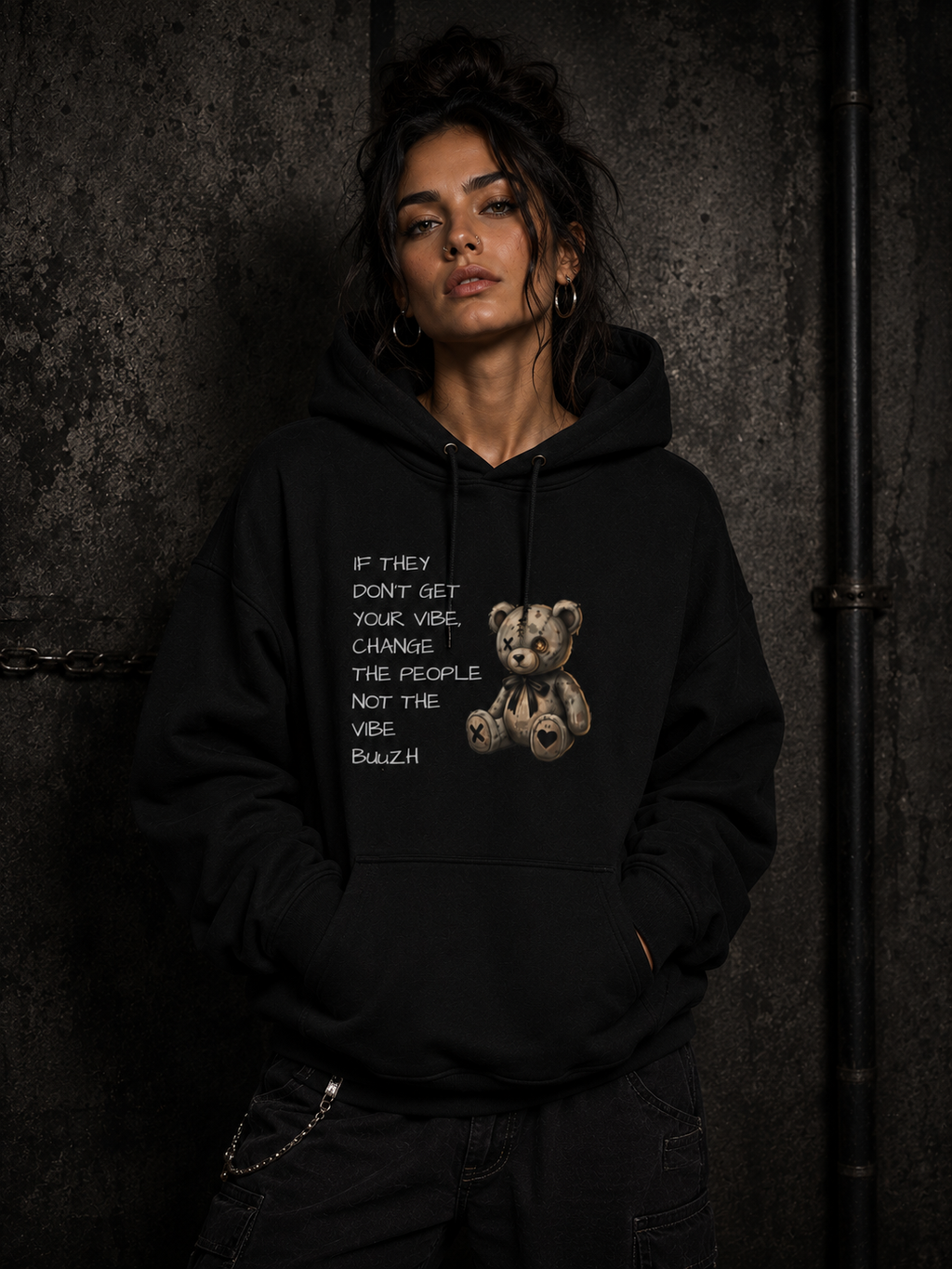 Teddy Graphic Hoodie — 'If They Don't Get Your Vibe, Change the People, Not the Vibe'