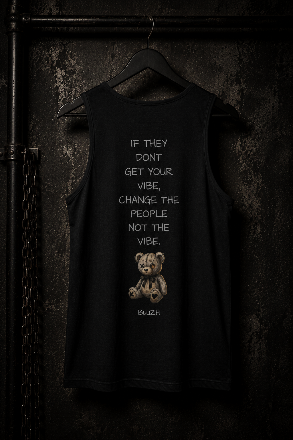 Teddy Bear Tank Top — “If They Don't Get Your Vibe, Change the People Not the Vibe” Men's Black Graphic Tank